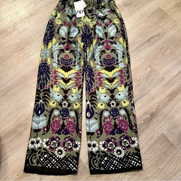 NWT$98 ZARA Boho Satin Silky Wide Leg Pants - Picture 6 of 6